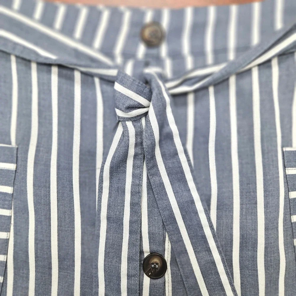 ALTAR'D STATE Blue White Striped Linen Blend Mini Skirt S‎ Tie Waist Coastal